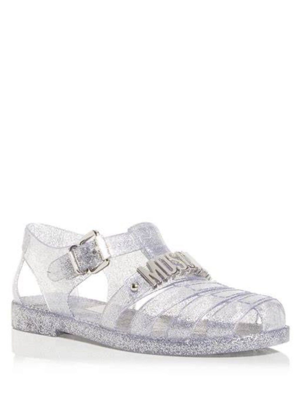 Moschino Silver Glitter Jelly Caged Strap Sandals